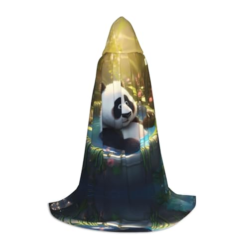WZYCWB Panda nimmt ein Bad L Bedruckter Jugendmantel mit Kapuze, perfekt für Zauberer und Rollenspiel-Kostüme (S-L) von WZYCWB