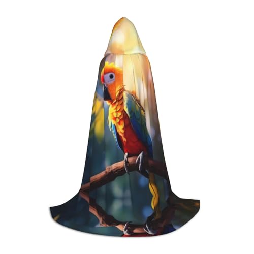WZYCWB Papagei auf einem Ast M bedruckter Jugendmantel mit Kapuze, perfekt für Zauberer und Rollenspiel-Kostüme (S-L) von WZYCWB
