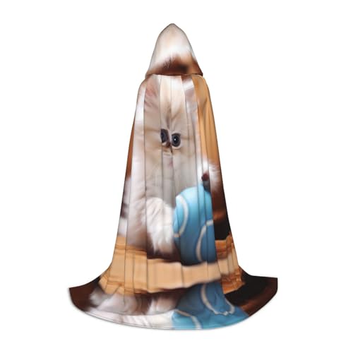 WZYCWB Perserkatze, die mit einem Ball spielt, S, bedruckter Jugendumhang mit Kapuze, perfekt für Zauberer und Rollenspiel-Kostüme (S-L) von WZYCWB
