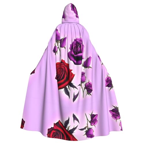 WZYCWB Rote und violette Rosen gemusterter Ballumhang für Erwachsene, erweiterte Zaubererrobe, Maskerade-Kostüm, Karnevalsmotto-Partykleid von WZYCWB