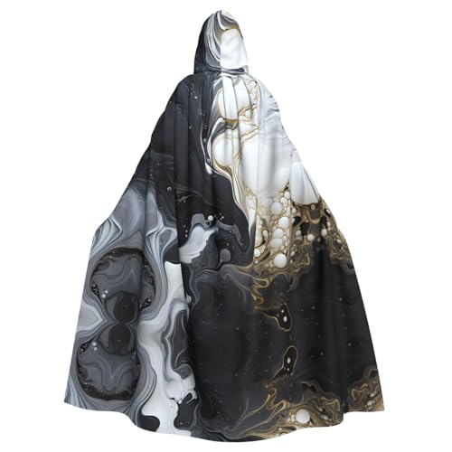 WZYCWB Schwarz-weißes Marmorier-Gemusterter Ballumhang, Erwachsenen-Zauberer-Robe, Maskerade-Kostüm, Karnevalsmottop-Partykleid von WZYCWB