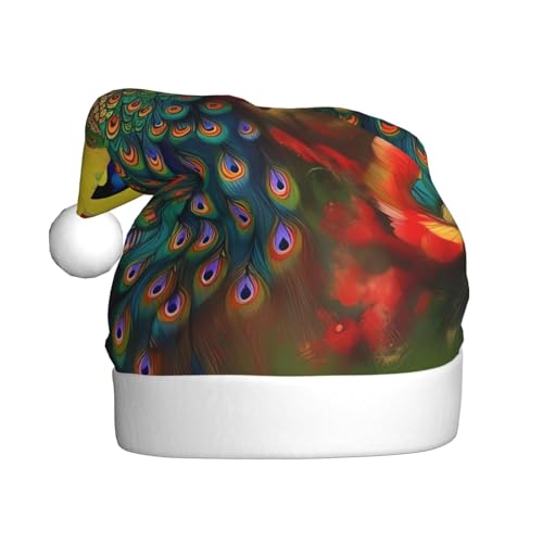 WZYCWB Weihnachtsmütze für Erwachsene, Pfauenblumen, Unisex, Weihnachtsmann, Weihnachten, Halloween, Urlaubsparty, Erwachsene, Plüsch-Weihnachtsmütze WZYCWB Weihnachtsmütze für Erwachsene, Pfauenblumen, Unisex, Weihnachtsmann, Weihnachten, Halloween, Urlaubsparty, Erwachsene, Plüsch-Weihnachtsmütze von WZYCWB
