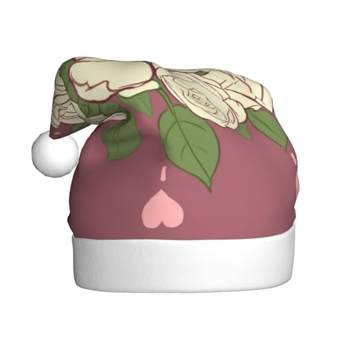 WZYCWB Weiße Rose der Liebe Erwachsene Weihnachtsmütze Unisex Weihnachtsmann Weihnachten Halloween Urlaub Party Erwachsene Plüsch Weihnachtsmütze von WZYCWB