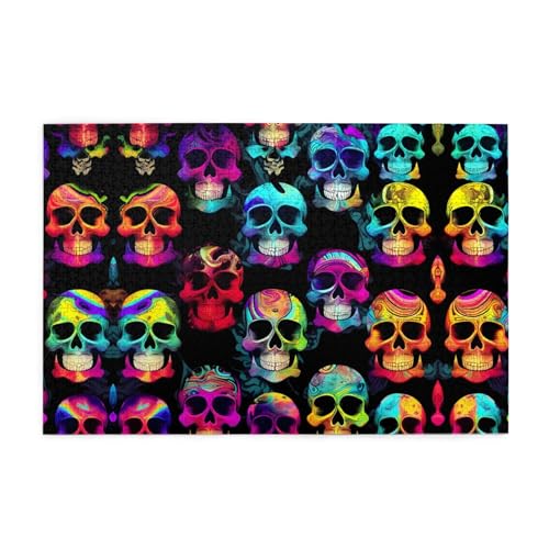 Holzpuzzle, 1000 Teile, WZYWHJ farbiger Totenkopf, bedruckt für Erwachsene und Kinder, perfekt für Familienspaß, Stressabbau von WZYWHJ