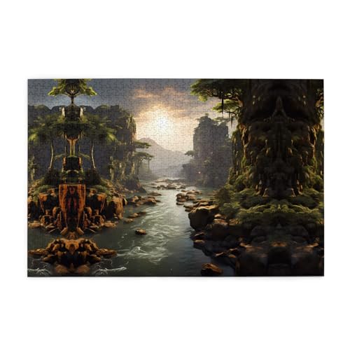 Holzpuzzle 1000 Teile WZYWHJ Berge und Flüsse gedruckt für Erwachsene und Kinder, perfekt für Familienspaß, Stressabbau von WZYWHJ