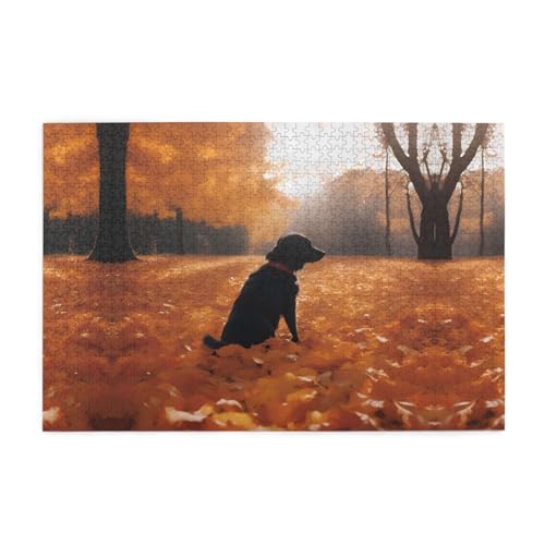 Holzpuzzle 1000 Teile WZYWHJ Blätter mit Hundemuster für Erwachsene und Kinder, perfekt für Familienspaß, Stressabbau von WZYWHJ
