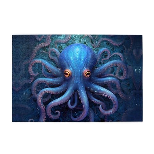 Holzpuzzle 1000 Teile WZYWHJ Blau Oktopus-Muster für Erwachsene und Kinder, perfekt für Familienspaß, Stressabbau von WZYWHJ