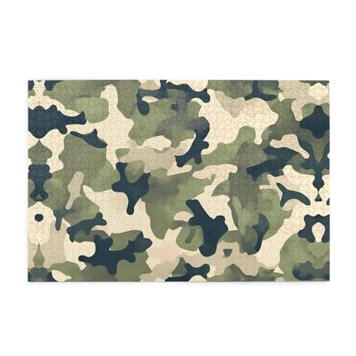 Holzpuzzle 1000 Teile WZYWHJ Camo Woodland Camoflage Muster für Erwachsene und Kinder, perfekt für Familienspaß, Stressabbau von WZYWHJ