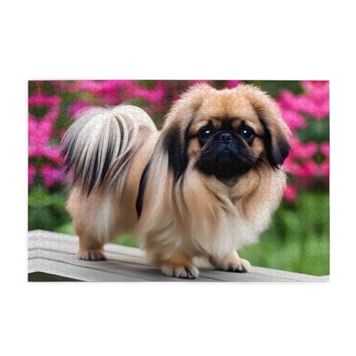 Holzpuzzle 1000 Teile WZYWHJ Cute Pekinese gedruckt für Erwachsene und Kinder, perfekt für Familienspaß, Stressabbau von WZYWHJ