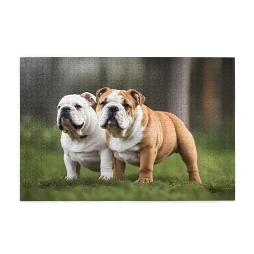 Holzpuzzle 1000 Teile WZYWHJ Englische Bulldoggen gedruckt für Erwachsene und Kinder, perfekt für Familienspaß, Stressabbau von WZYWHJ