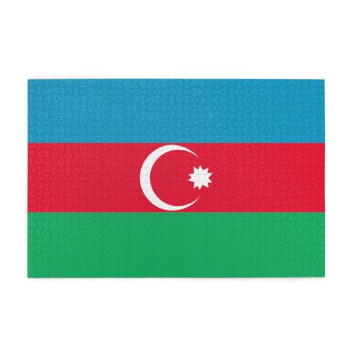 Holzpuzzle 1000 Teile WZYWHJ Flagge von Aserbaidschan gedruckt für Erwachsene und Kinder, perfekt für Familienspaß, Stressabbau von WZYWHJ