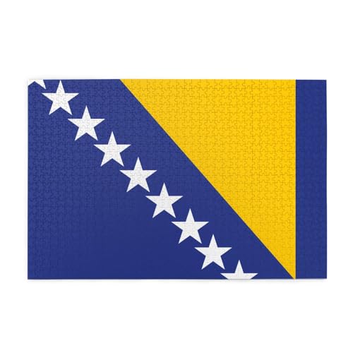 Holzpuzzle 1000 Teile WZYWHJ Flagge von Bosnien und Herzegowina gedruckt für Erwachsene und Kinder, perfekt für Familienspaß, Stressabbau von WZYWHJ
