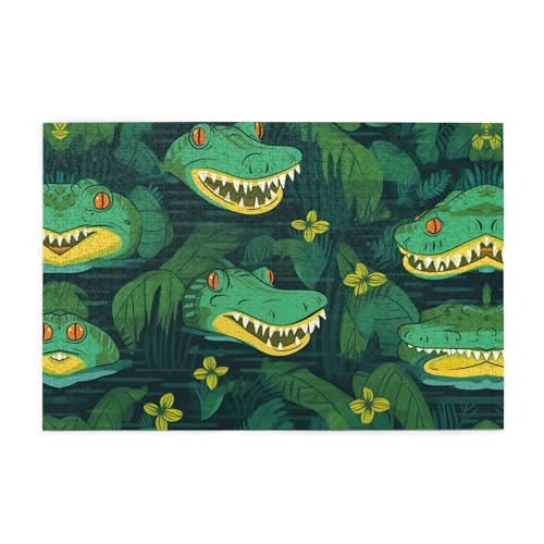 Holzpuzzle 1000 Teile WZYWHJ Gator Lauerndes grünes Muster für Erwachsene und Kinder, perfekt für Familienspaß, Stressabbau von WZYWHJ