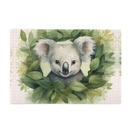 Holzpuzzle 1000 Teile WZYWHJ Grünes Blatt Koala Muster für Erwachsene und Kinder, Perfekt für Familienspaß, Stressabbau von WZYWHJ