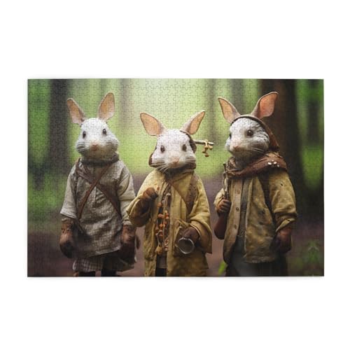Holzpuzzle 1000 Teile WZYWHJ Hase Anthropomorphisierung gedruckt für Erwachsene und Kinder, perfekt für Familienspaß, Stressabbau von WZYWHJ