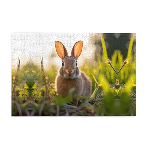 Holzpuzzle 1000 Teile WZYWHJ Hase im Gras gedruckt für Erwachsene und Kinder, perfekt für Familienspaß, Stressabbau von WZYWHJ