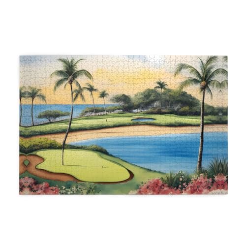 Holzpuzzle 1000 Teile WZYWHJ Hawaii Strand Golfplatz Muster für Erwachsene und Kinder, perfekt für Familienspaß, Stressabbau von WZYWHJ