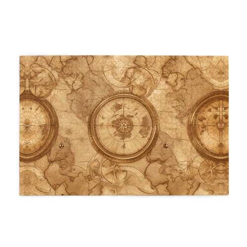 Holzpuzzle 1000 Teile WZYWHJ Kompass und alte Weltkarte Muster für Erwachsene und Kinder, perfekt für Familienspaß, Stressabbau von WZYWHJ