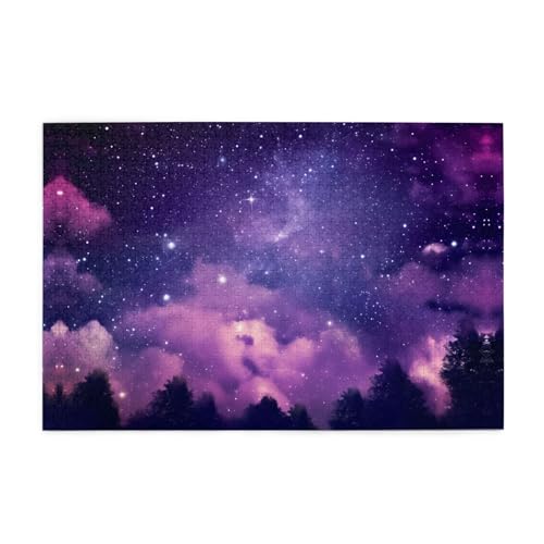 Holzpuzzle 1000 Teile WZYWHJ Lila Sternenhimmel Muster für Erwachsene und Kinder, perfekt für Familienspaß, Stressabbau von WZYWHJ