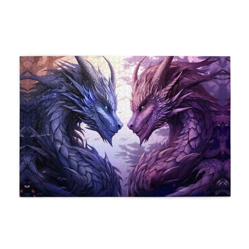 Holzpuzzle 1000 Teile WZYWHJ Lila und Drachen Drachen gedruckt für Erwachsene und Kinder, perfekt für Familienspaß, Stressabbau von WZYWHJ