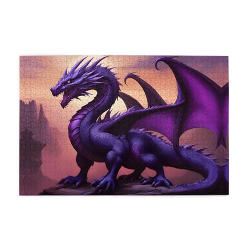 Holzpuzzle 1000 Teile WZYWHJ Lila und Drachen Drachen gedruckt für Erwachsene und Kinder, perfekt für Familienspaß, Stressabbau von WZYWHJ