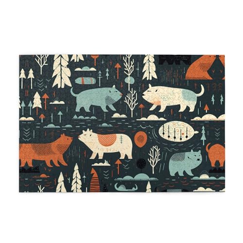 Holzpuzzle 1000 Teile WZYWHJ Lodge Bär Hirsch Fisch Muster für Erwachsene und Kinder, perfekt für Familienspaß, Stressabbau von WZYWHJ