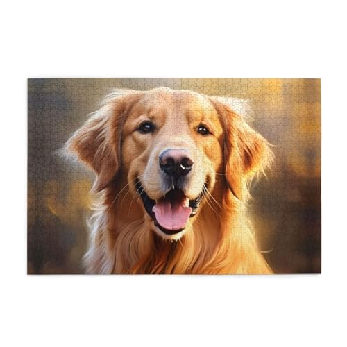 Holzpuzzle 1000 Teile WZYWHJ Lovely Golden Retriever Hund gedruckt für Erwachsene und Kinder, perfekt für Familienspaß, Stressabbau von WZYWHJ