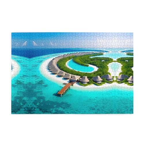 Holzpuzzle 1000 Teile WZYWHJ Malediven Landschaft gedruckt für Erwachsene und Kinder, perfekt für Familienspaß, Stressabbau von WZYWHJ