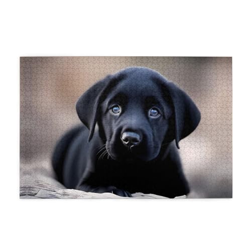 Holzpuzzle 1000 Teile WZYWHJ Schwarzer Labrador Welpe Muster für Erwachsene und Kinder, Perfekt für Familienspaß, Stressabbau von WZYWHJ