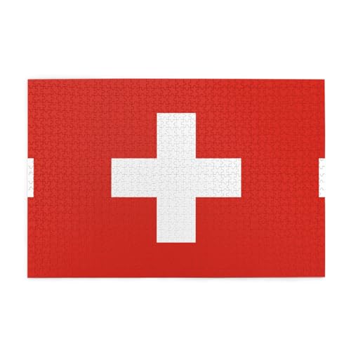 Holzpuzzle 1000 Teile WZYWHJ Schweizer Flagge gedruckt für Erwachsene und Kinder, perfekt für Familienspaß, Stressabbau von WZYWHJ