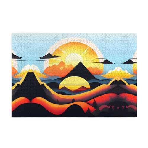 Holzpuzzle 1000 Teile WZYWHJ Sonnenaufgang Berg gedruckt für Erwachsene und Kinder, perfekt für Familienspaß, Stressabbau von WZYWHJ