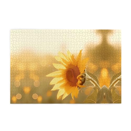 Holzpuzzle 1000 Teile WZYWHJ Sonnenblumen in der Abendsonne gedruckt für Erwachsene und Kinder, perfekt für Familienspaß, Stressabbau von WZYWHJ