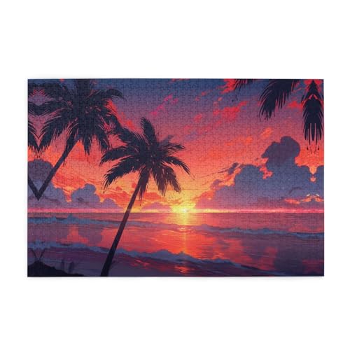 Holzpuzzle 1000 Teile WZYWHJ Sonnenuntergang Palme Ozean (1) Muster für Erwachsene und Kinder, perfekt für Familienspaß, Stressabbau von WZYWHJ