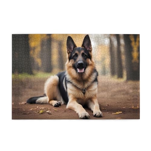 Holzpuzzle 1000 Teile WZYWHJ Tier Deutscher Schäferhund Muster für Erwachsene und Kinder, perfekt für Familienspaß, Stressabbau von WZYWHJ