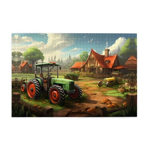 Holzpuzzle 1000 Teile WZYWHJ Traktor Bauernhof Muster für Erwachsene und Kinder, perfekt für Familienspaß, Stressabbau von WZYWHJ