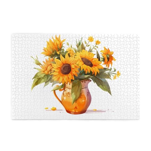 Holzpuzzle 1000 Teile WZYWHJ Vase Sonnenblumenmuster für Erwachsene und Kinder, perfekt für Familienspaß, Stressabbau von WZYWHJ