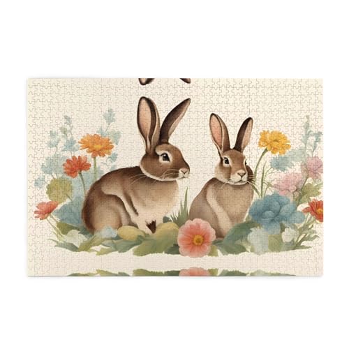 Holzpuzzle 1000 Teile WZYWHJ Vintage Blume Hase Ostermuster für Erwachsene und Kinder, perfekt für Familienspaß, Stressabbau von WZYWHJ
