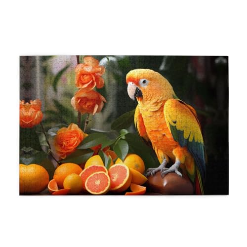 Holzpuzzle 1000 Teile WZYWHJ orange Papagei Vogel gedruckt für Erwachsene und Kinder, perfekt für Familienspaß, Stressabbau von WZYWHJ