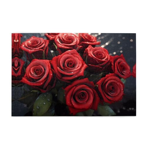 Holzpuzzle 1000 Teile WZYWHJ rote Rosen Muster für Erwachsene und Kinder, perfekt für Familienspaß, Stressabbau von WZYWHJ