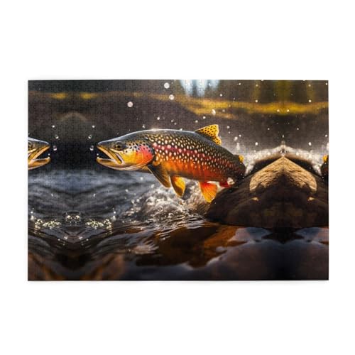 Holzpuzzle 1000 Teile WZYWHJ springender Lachs gedruckt für Erwachsene und Kinder, perfekt für Familienspaß, Stressabbau von WZYWHJ