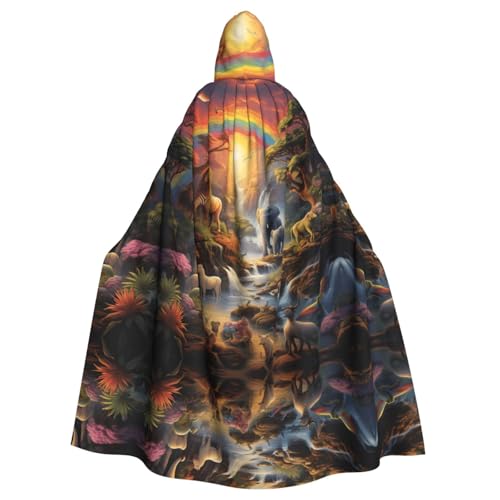 WZYWHJ Animal Park Under the Rainbow Printing Aldult Cosplay Poncho Hooded Cloak for men and women Halloween Party von WZYWHJ