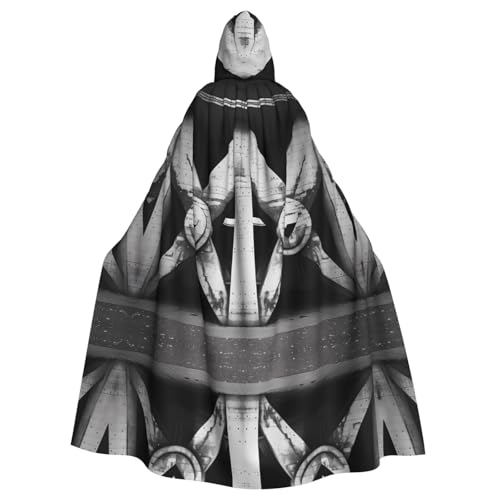 WZYWHJ Architektur in Schwarz und Weiß bedruckter Aldult Cosplay Poncho Kapuzenumhang für Damen und Herren Halloween Party von WZYWHJ