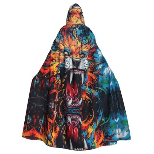 WZYWHJ Artistic Graffiti-Poncho mit Löwen-Motiv, bedruckt, Aldult, Cosplay-Poncho mit Kapuze, Umhang für Damen und Herren, Halloween-Party von WZYWHJ