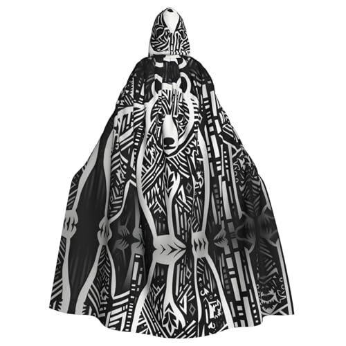 WZYWHJ Asiatischer schwarzer Bär, Skizze, bedruckt, Aldult, Cosplay-Poncho mit Kapuze, Umhang für Damen und Herren, Halloween-Party von WZYWHJ