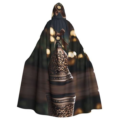 WZYWHJ Brauner Weihnachtsbaum-Glocken-Druck, Aldult, Cosplay-Poncho mit Kapuze, Umhang für Damen und Herren, Halloween-Party von WZYWHJ