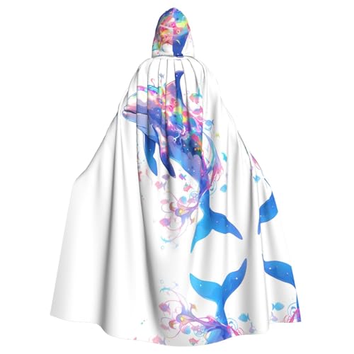 WZYWHJ Buntes Blumenband Delfin-Druck Aldult Cosplay Poncho Kapuzenumhang für Damen und Herren Halloween Party von WZYWHJ