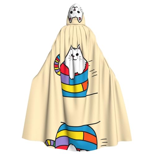WZYWHJ Buntes Katzen-Motiv, Cosplay-Poncho mit Kapuze, Umhang für Damen und Herren, Halloween-Party von WZYWHJ