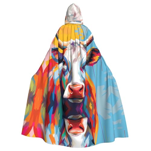 WZYWHJ Buntes Kuh-Motiv, Cosplay-Poncho mit Kapuze, Umhang für Damen und Herren, Halloween-Party von WZYWHJ