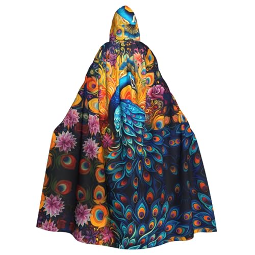 WZYWHJ Buntes Pfauen-Motiv, Cosplay-Poncho mit Kapuze, Umhang für Damen und Herren, Halloween-Party von WZYWHJ