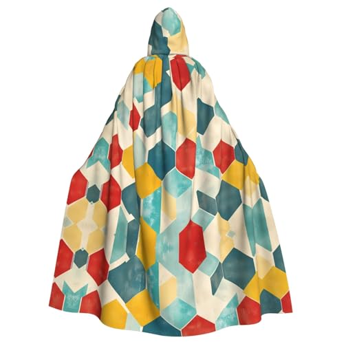 WZYWHJ Buntes Retro-Karo-Muster Aldult Cosplay Poncho mit Kapuze für Damen und Herren Halloween Party von WZYWHJ